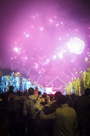 Bucharest, Romania â December 31, 2013: Fireworks on the New Year's Eve, in Constitution Square, Bucharest.のeditorial素材