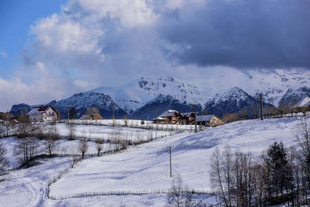 Winter landscape in a Romanian village - Maguraの写真素材