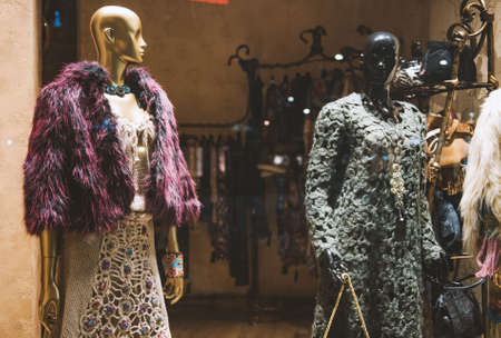 Showcase of a women clothing shopの写真素材