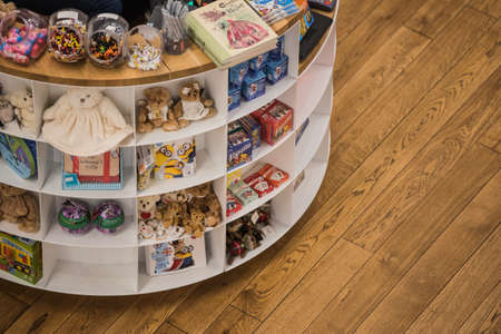 Bucharest, Romania - February 10, 2016: Gift shop area with fancy accessories in a bookstore.