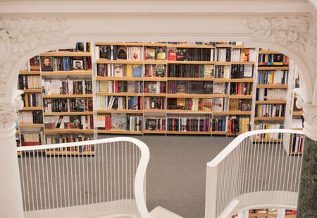 Bucharest, Romania - February 10, 2016: Books on shelves in a fancy library in Bucharest.のeditorial素材