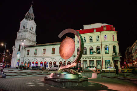 Bucharest, Romania - February 11, 2016: Bucharest city center, near Bratianu boulevard at night.