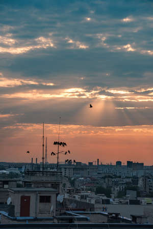 Bucharest aerial view in detail at sunset.の写真素材