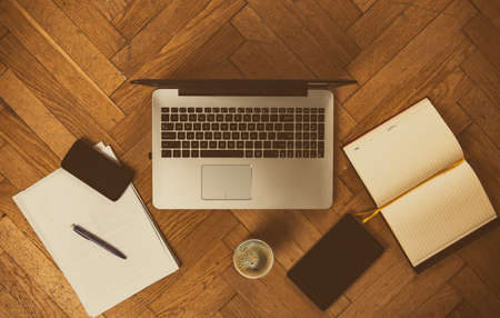 Office desk on the floor.
