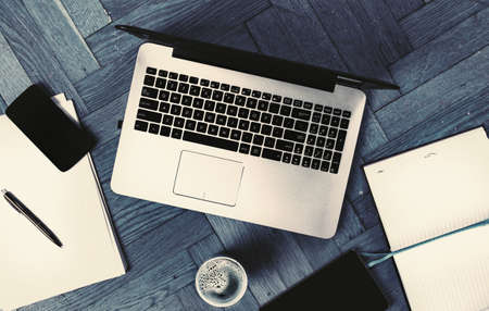 Office desk on the floor.