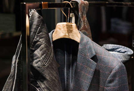 Elegant men clothing in a fashion storeの写真素材