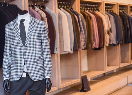 Men suits in a luxury clothing storeの写真素材
