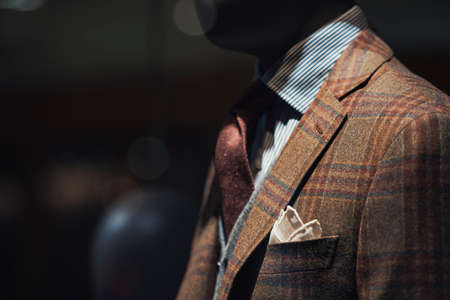 Suit in a showcase of a luxury store