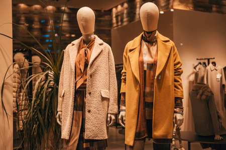 Autumn winter collection in a clothing storeの写真素材