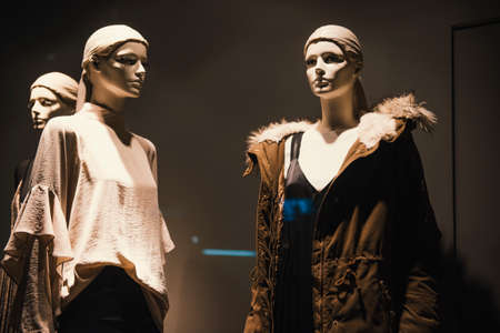 Clothes in a fashion boutique showcaseの写真素材