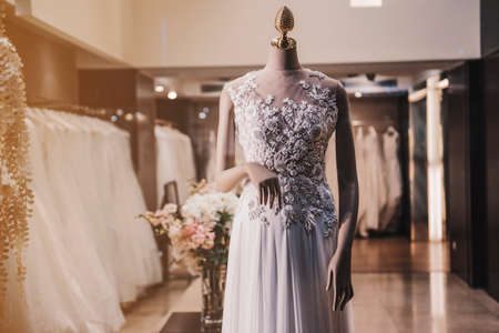 Wedding dresses in a luxury store