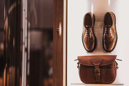 Men shoes in a luxury storeの写真素材