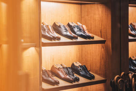 Men shoes in a luxury storeの写真素材