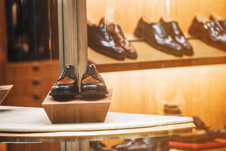 Men shoes in a luxury storeの写真素材