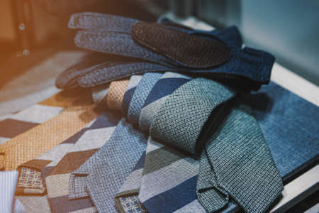Men ties in a shopの写真素材