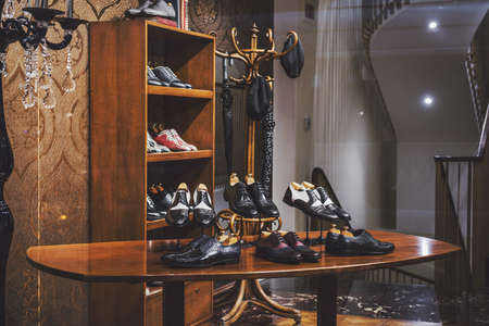 Luxury shoes in a man boutiqueの写真素材