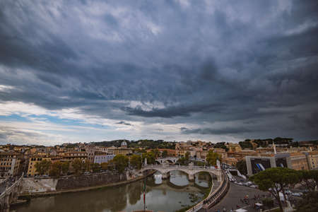 Rome, Italy - October 6, 2016: Aerial view of Rome with dramatic sky.のeditorial素材