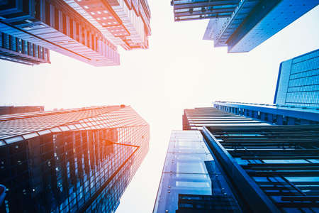 Skyscrapers in cool tones in a business districtの写真素材
