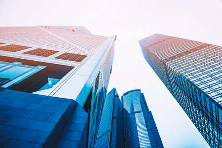 Skyscrapers in cool tones in a business districtの写真素材