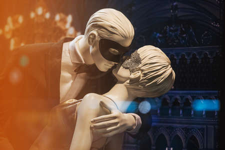 Mannequins an romantic scene in a store front in London.の写真素材