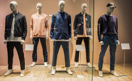 Mens clothing in a casual fashion storeの写真素材