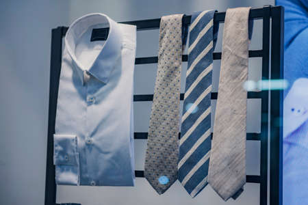 Men shirts and ties in a store in Londonの写真素材