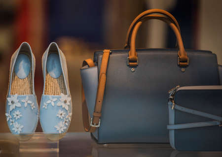 Women shoes and handbags in a fashion boutiqueの写真素材