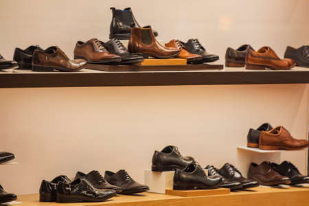 Men shoes in a storeの写真素材