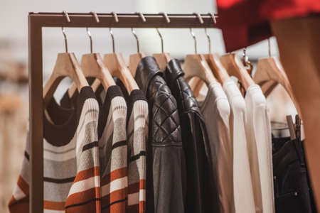 Fancy clothing in a women fashion boutique in London.の写真素材