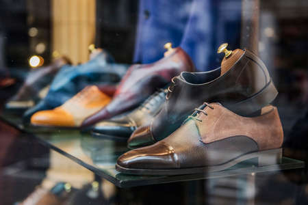 Men shoes in a storeの写真素材