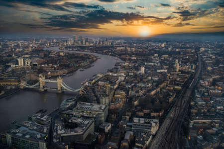 London aerial view at sunset.の写真素材