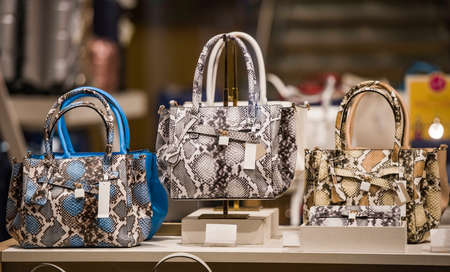 Women handbags in a store in Londonの写真素材
