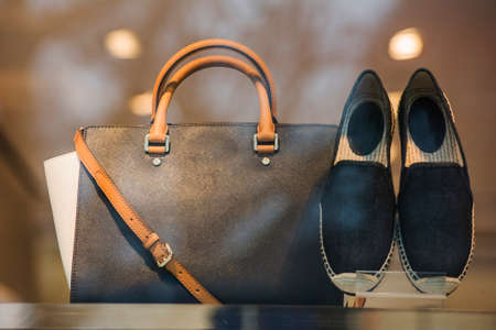 Shoes and handbags in a luxury store