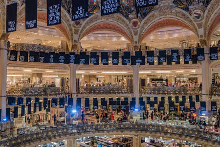 Paris, France - May 8, 2017: Galeries Lafayette interior in Paris in a busy day.のeditorial素材