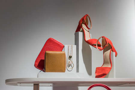 Woman luxury shoes in a store in Paris.の写真素材