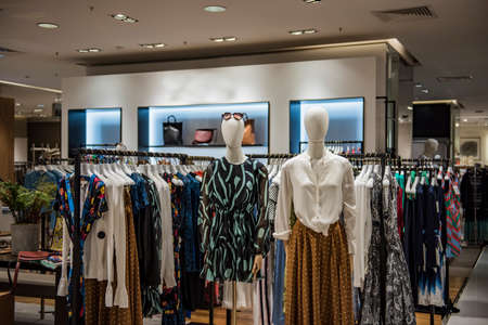 Elegant women clothes in a luxury store in Paris.の写真素材