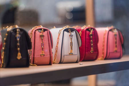 Woman purses in a store in Paris.の写真素材