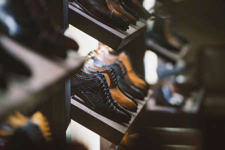 Men shoes in a store in Parisの写真素材
