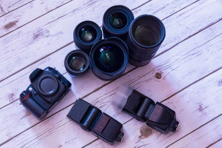 Professional camera lenses and accesories.の写真素材