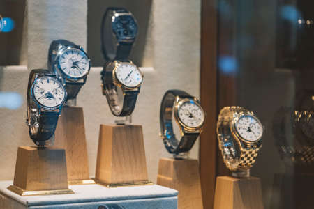 Luxury men watches in a store in London.の写真素材