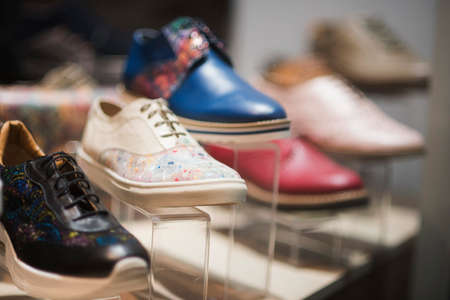 Man fancy shoes in a storeの写真素材