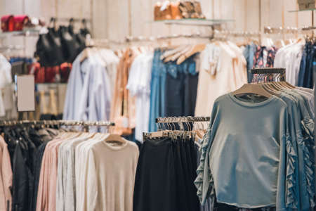 Fancy clothing in a women fashion boutique in London.の写真素材