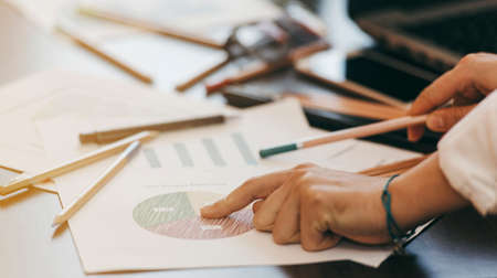 Girl working concept - business reports and charts.の写真素材