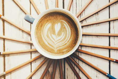 Creative break  - flat white coffee with a creative setup