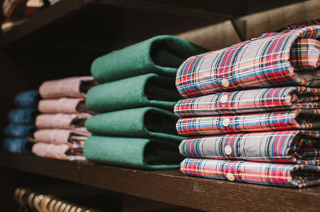 Men shirts in a clothing storeの写真素材