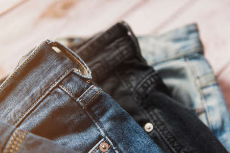 Variety of man jeans.