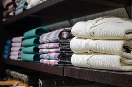 Men shirts in a clothing storeの写真素材