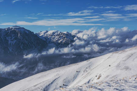 Winter landscape in Carpathian Mountains, Romania.