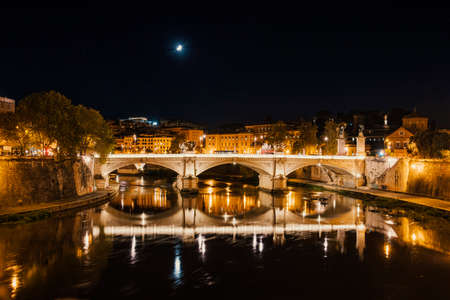 Night view at St. Peter's cathedral in Rome, Italyの写真素材