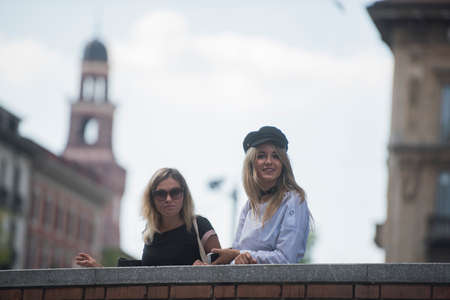 Milan, Italy - September 24, 2017: Fashion girl during Milan Fashion Week.のeditorial素材